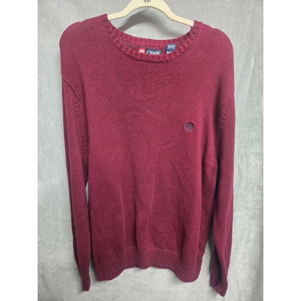 Chaps Mens XXL Burgundy Red Cotton Knit Crewneck Sweater Long Sleeve Pullover